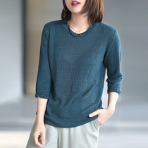 Xiao said dont give a small round collar Korean version casual display slim 100 lap pure color thread T-shirt needlesweaters 70% sleeves 201 spring
