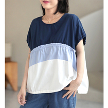 Xiao said design sense with small crowdsourced loose casual pull-out collared full cotton short sleeve T-shirt woman 2021 summer dress new