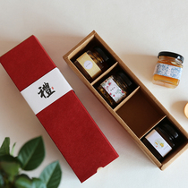 Mini four bottles of honey matcha jam packing box 45ml glass bottle ginger tea small gift box retro drawer box