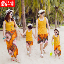 Pro-Child Fashion Summer Thailand Sanya Seaside Travel suit Four-mouthed Vest Shorts Fashion Mother Woman Broadlegged Pants Whole Family Suit