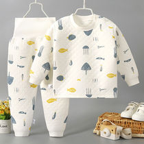 Baby pure cotton warm thickened with high waist and protective belly pants suit baby pure cotton male and female children and autumn clothes and autumn pants can be opened