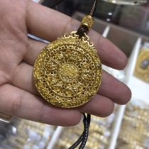 Everyones altar ancient method Five Fu holding life pendant ancient method Gold Gold ancient method hollow flower silk pendant foot Gold 999