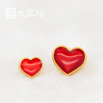 Jewelry everyone altar (1 25)3D hard gold Love transfer beads foot Gold 999 red heart paint pendant Valentine