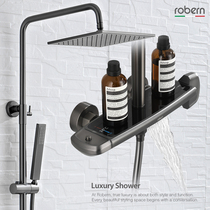 robern gun grey full copper thermostatic shower head shower suit bath cylinder tap waterfall spray head pandemics