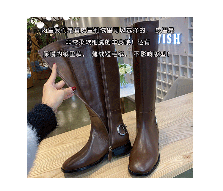 不过膝真皮高筒靴女胎牛皮平底长靴英伦风骑士靴长筒靴加绒马靴子