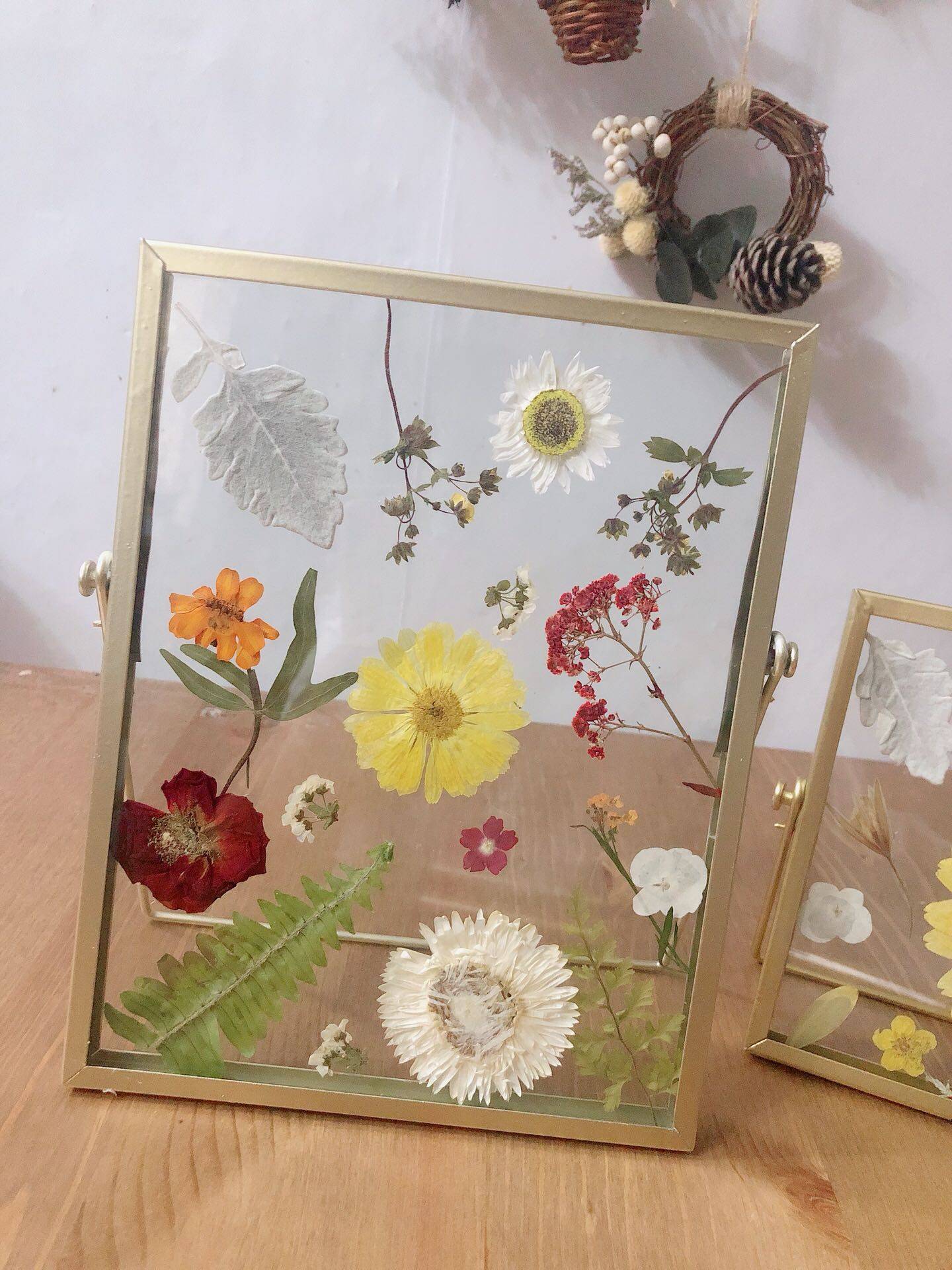 乡村原野花艺庄园复古玫瑰满天星干花押花相框相架压花摆设摆件