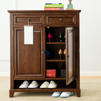 American shoe cabinet porch cabinet with drawer double open door solid wood furniture all solid wood water-based paint ash wood pure log