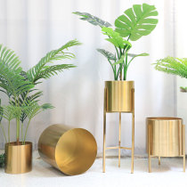 Light luxury Nordic gold metal iron floor net red electroplated flower pot ins style modern simple decoration mall plant