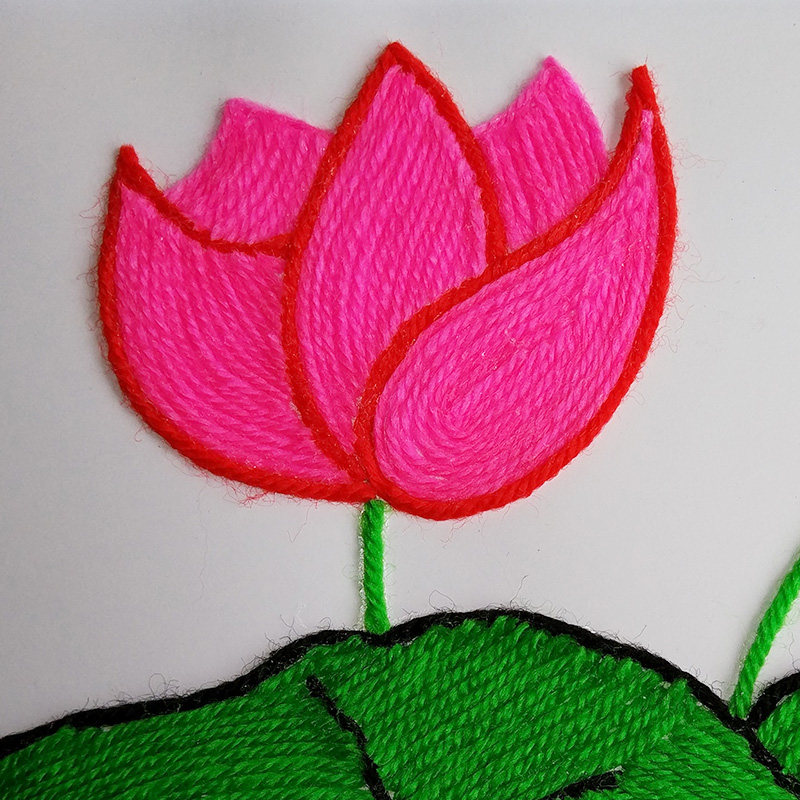 幼儿园儿童手工课材料包创意新奇益智diy毛线纽扣粘贴画 荷花