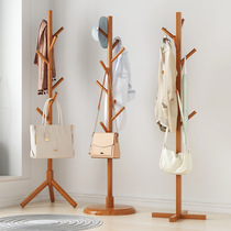 Solid wood clothes hat rack floor bedroom net red hanging bag frame Euro style light lavish single rod vertical thickened beech wood hanging clothes hanger