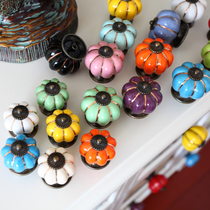 European style pastoral country cartoon ceramic handle drawer cabinet handle handle gold silk green Ancient colorful pumpkin