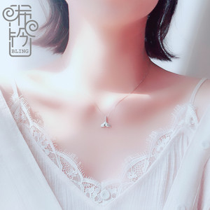 银项链女美人鱼鱼尾项链简约银饰森系锁骨链纯银吊坠海豚尾饰品
