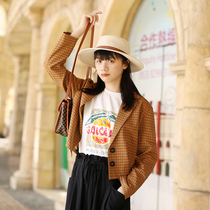 85 fold (set minus 10 yuan) P917 pink plaid blazer women short little 2021 nian Spring