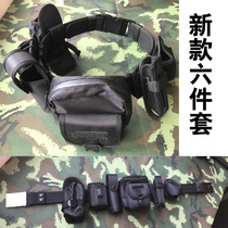 New black nylon multi-functional tactical practical six-piece set belt kettle bag quick pull rotary mechanical stick set