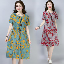 2021 summer dress new vintage ethnic cotton linen dress women loose thin short sleeve printed linen dress women