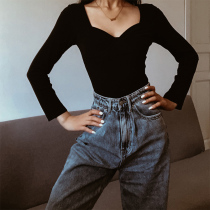 Virtuous Sandins blogger lined with bottom-shirt milling wool Develled warm underwear Women without marks warm V collar long sleeve fever