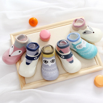 All cotton thin cartoon children floor shoes and socks environmental protection silicone anti - slip baby to learn socks early stockings