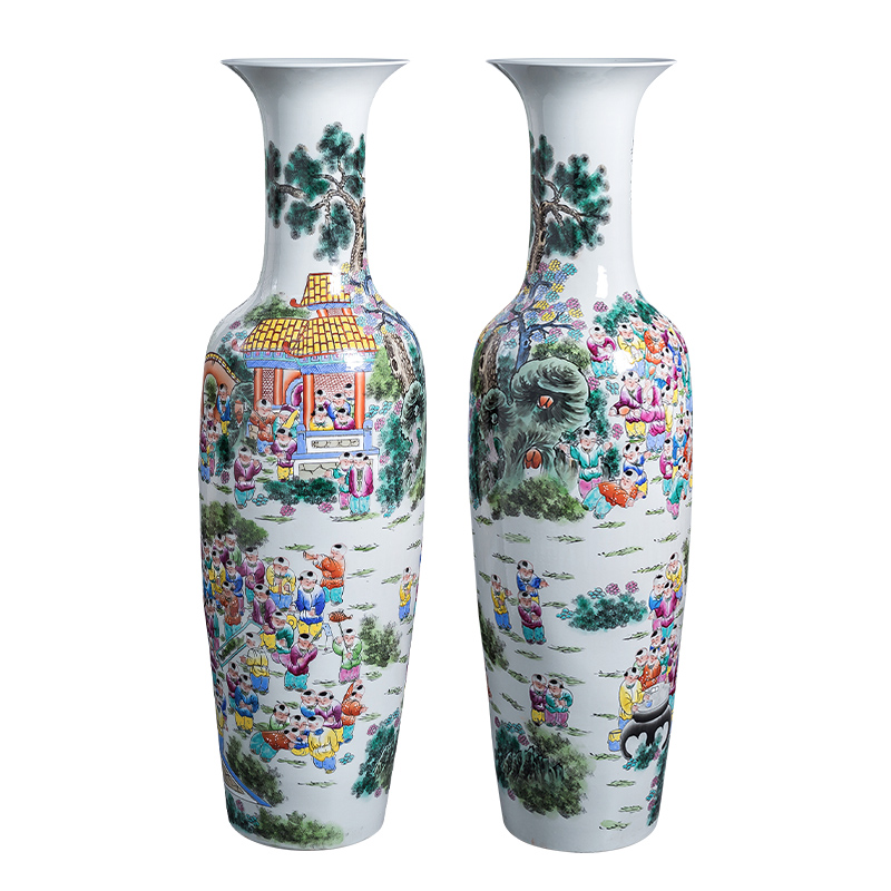 Jingdezhen porcelain ceramic hand - made lad make spring hotel home sitting room adornment is placed large ground vase