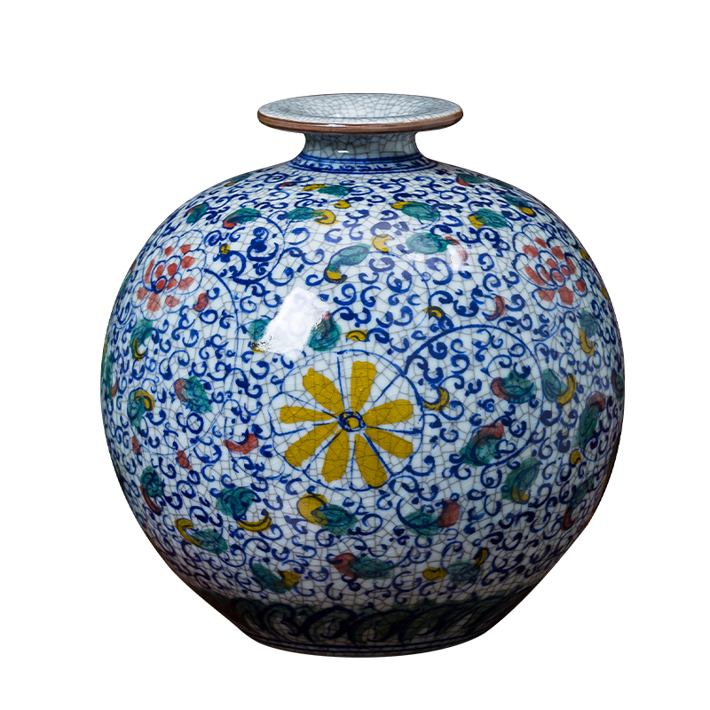 Jingdezhen ceramics hand - made archaize up the bucket color vase living room TV cabinet decoration of Chinese style household furnishing articles