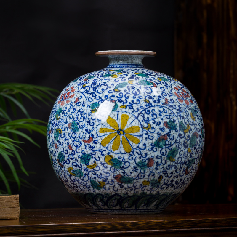 Jingdezhen ceramics hand - made archaize up the bucket color vase living room TV cabinet decoration of Chinese style household furnishing articles