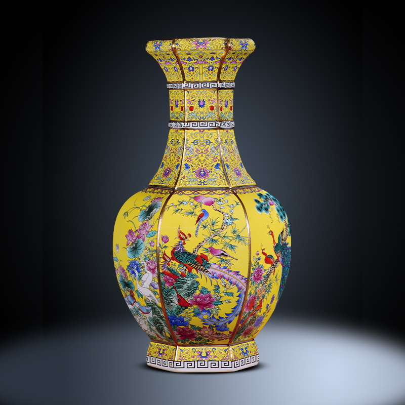 Jingdezhen ceramics imitation antique colored enamel vase furnishing articles sitting room of Chinese style household flower arranging TV ark, adornment