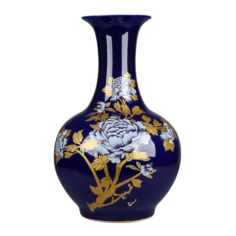 Jingdezhen ceramics vase large ground blue peony flower arrangement sitting room adornment of Chinese style household furnishing articles