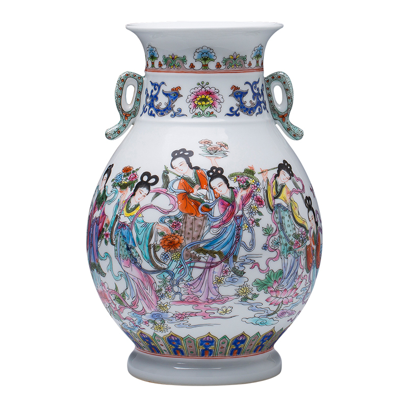 Jingdezhen ceramics hand - made vases pastel f tube retro porcelain of the sitting room of Chinese style household wine accessories furnishing articles