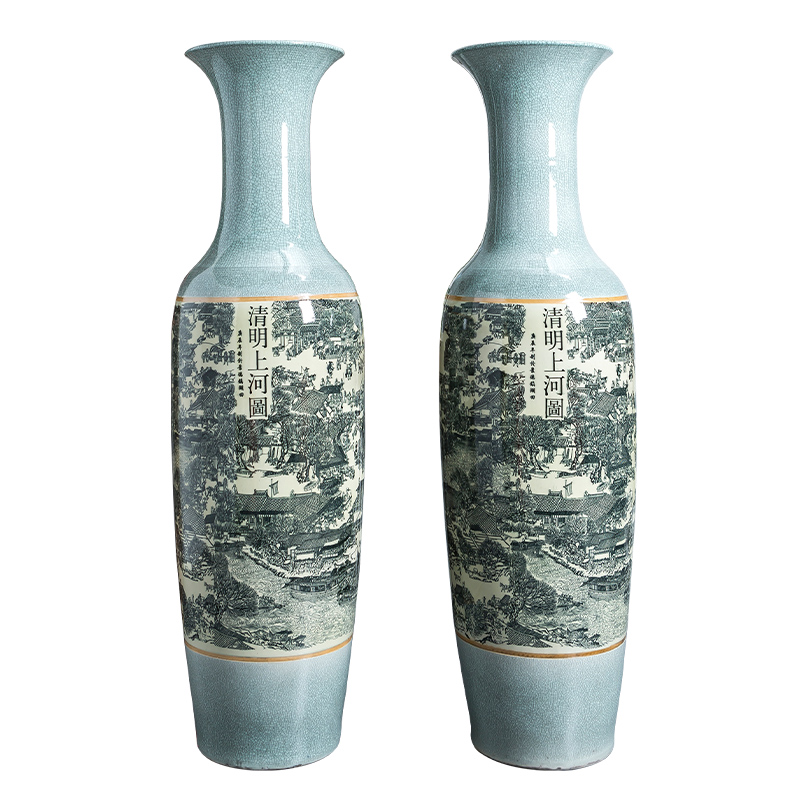 Archaize crack of jingdezhen ceramics glaze qingming scroll large vase furnishing articles furnishing articles sitting room ground decoration