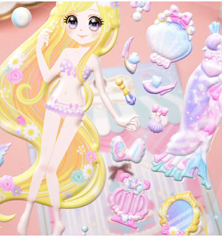 换装贴纸女孩宝宝3d立体贴画儿童玩具可爱卡通美人鱼公主小贴贴纸