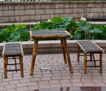 Zizhu square table retro bamboo table Teahouse furniture farmhouse dining table tea set handicraft stool Japanese edge table