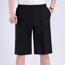 Summer thin mens silk casual shorts mens middle-aged and elderly elastic high-waist mulberry silk five-point pants big pants men