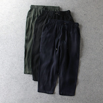 Summer new mens heavy silk cropped pants mens elastic high waist casual shorts copper ammonia casual pants men