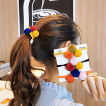 South Korea Net red with flocking colored bead hair rope sweet Joker tie hair rope Hairband female headdress