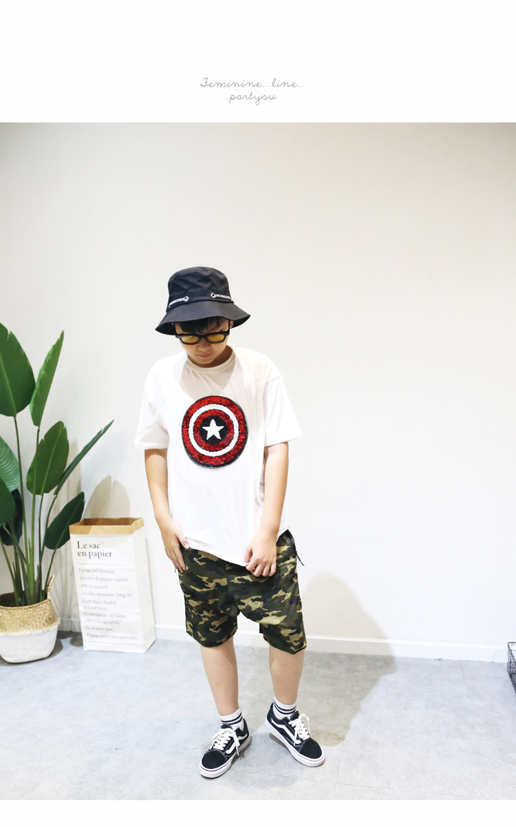 2018夏款男童短袖t恤抖音同款儿童亮片变脸t恤大童可翻转变色体恤