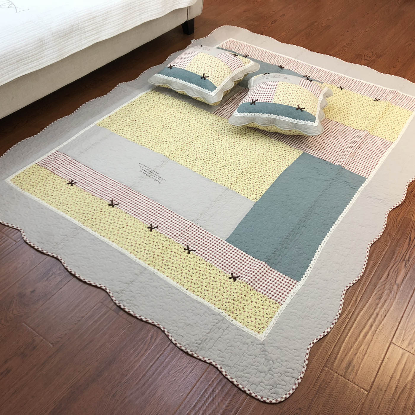 大号绗缝纯棉布艺拼布宝宝爬爬垫全棉防滑地垫榻榻米垫地毯茶几垫