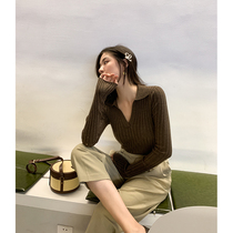 ADA MISS Autumn New week * Yu temperament lapel full wool bottoming womens pullover slim polo sweater