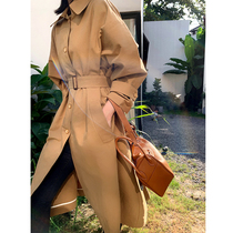 ADA MISS Spring and Autumn New temperament high-end waist long windbreaker female khaki medium long loose coat