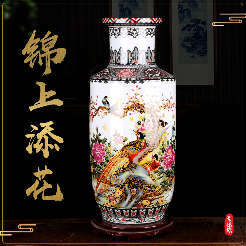 Jingdezhen ceramics powder enamel of large vase simulation flower flower high living room TV ark, furnishing articles ornaments