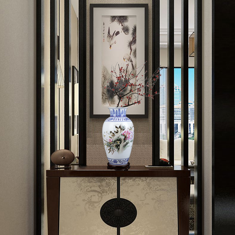 Jingdezhen ceramics vase hand - made pastel blue and white porcelain home sitting room adornment is placed crafts flower arrangement