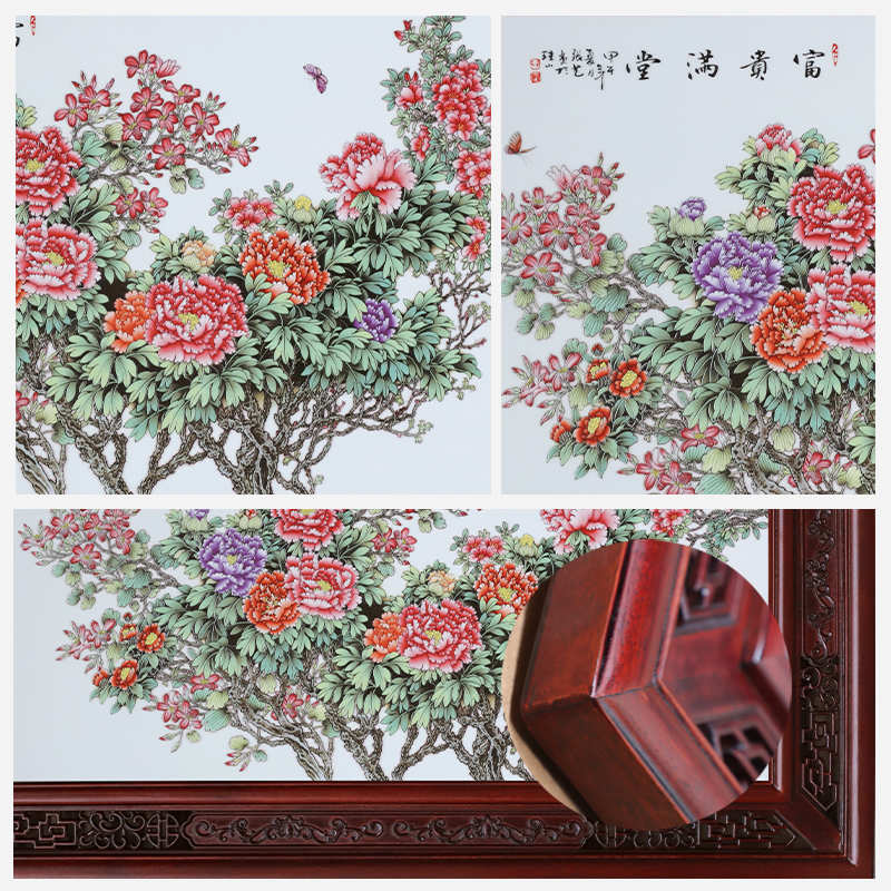 Jingdezhen ceramic central scroll the sitting room porch decoration to the hotel the peony Chinese box setting wall hangs a picture decorative porcelain plate painting
