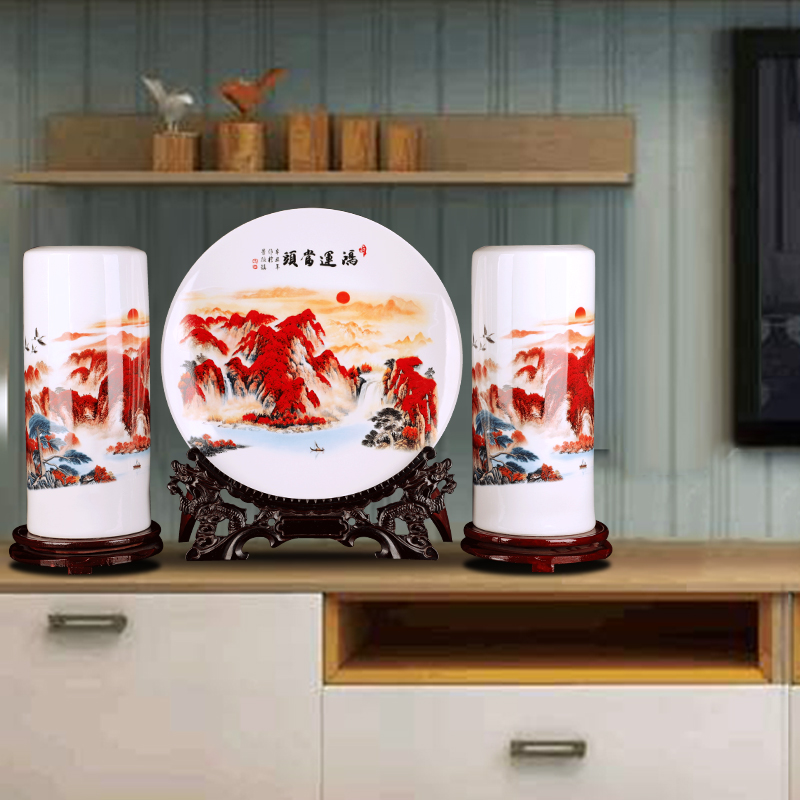 Jingdezhen ceramics vase decoration three - piece suit Chinese style household decoration wine rich ancient frame is placed in the living room