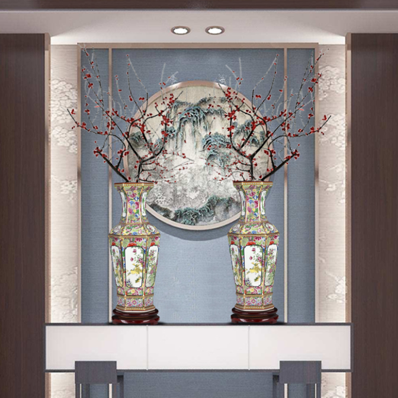 Jingdezhen ceramics vase imitation qianlong colored enamel vase retro flower arranging place, Chinese style household ornaments