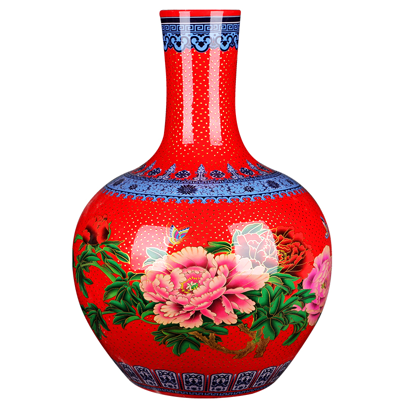 Jingdezhen ceramic large sitting room of large vase vase China red red of Chinese style porch TV ark, furnishing articles