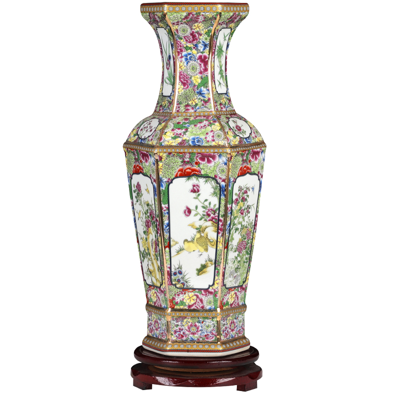 Jingdezhen ceramics vase imitation qianlong colored enamel vase retro flower arranging place, Chinese style household ornaments