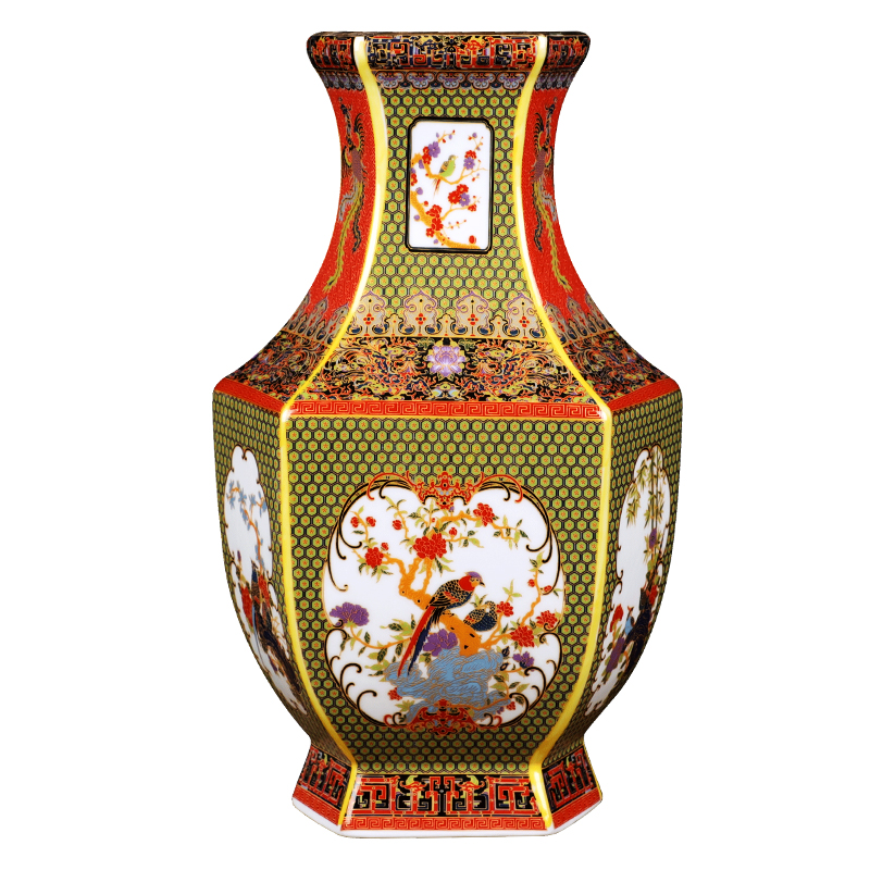 The Colored enamel vase jingdezhen Chinese style living room TV cabinet rich ancient frame antique porcelain decoration ceramics small place