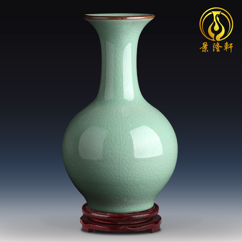 Jingdezhen ceramics celadon vase antique Chinese style living room TV cabinet flower adornment household porcelain furnishing articles