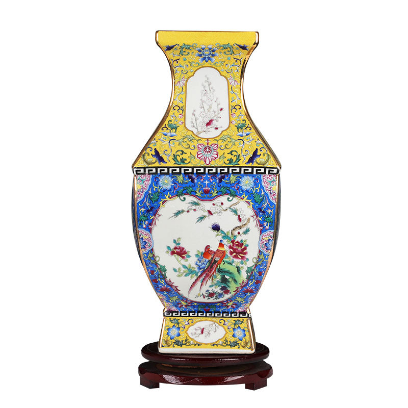 Jingdezhen ceramics vase furnishing articles archaize enamel pastel color porcelain square bottle gift classical household ornaments