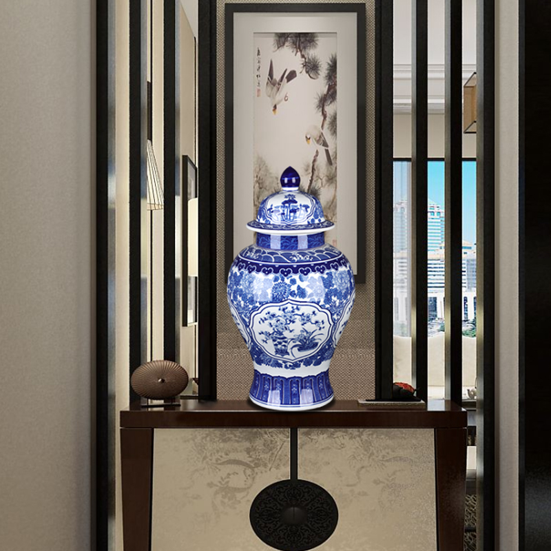 Jingdezhen ceramics archaize large general pot of blue and white porcelain vase sitting room of Chinese style household decorates porch place