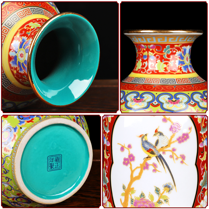 Jingdezhen imitation antique ceramics colored enamel vase imitation the qing yongzheng sitting room adornment study of new Chinese style furnishing articles