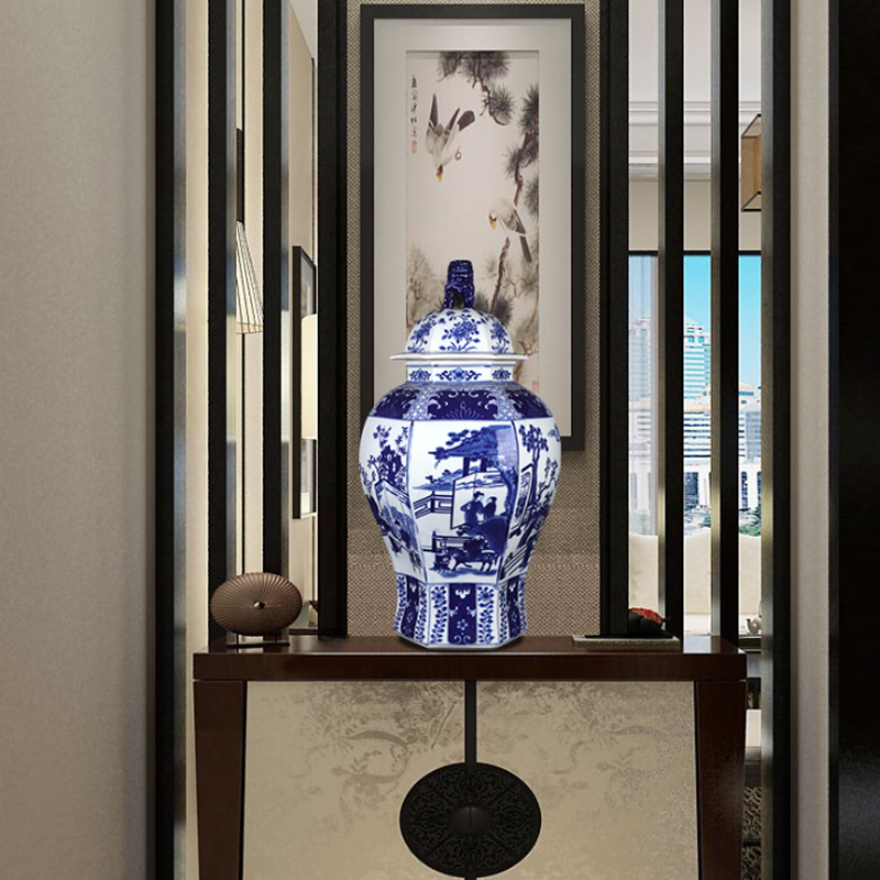 The New Chinese blue and white porcelain ceramic vases, flower arrangement sitting room example that restore ancient ways the general pot of household soft outfit the flower furnishing articles